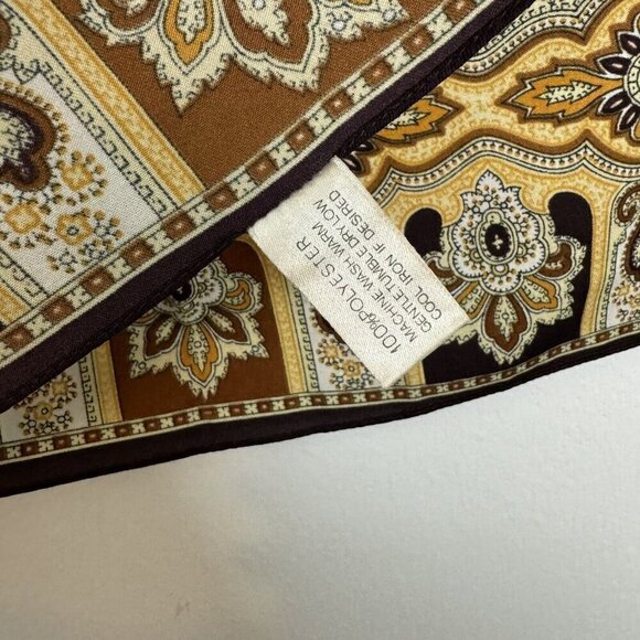 Glentex Vintage Brown Stripe Hand Rolled Hem Square Scarf Polyester Italy - Picture 3 of 5